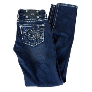 Miss Me Buckle Dark Wash Bling Skinny Jeans JE6048SAR Size 25 Lightly Distressed